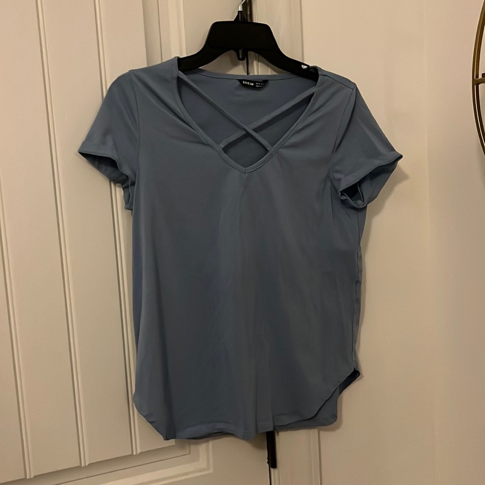 Shein Blue Cross-Neck Top